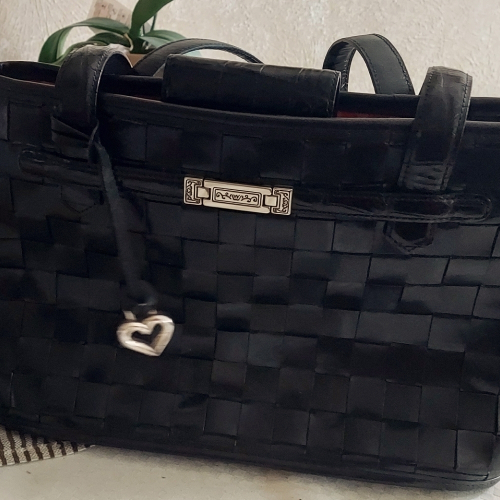 New  Brighton Black Woven Leather Shoulder Handbag
